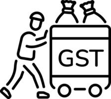 A line icon of a character pushing a trolley depicting goods tax vector