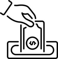 A line style icon of a hand with money note depicting tax deposit vector
