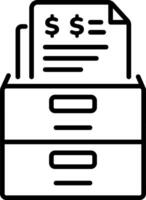A linear icon of a filing cabinet filled with papers vector
