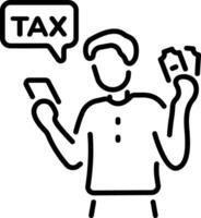 A person receives a tax message on mobile, line style icon vector