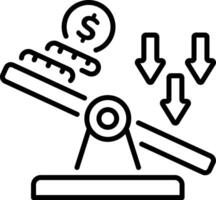 A line style icon of an unbalanced scale depicting financial leverage vector