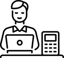 A line icon of an accountant working on a laptop vector