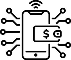Line style icon of a mobile with money sign depicting digital wallet vector