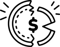 A line style icon depicting a broken bitcoin vector