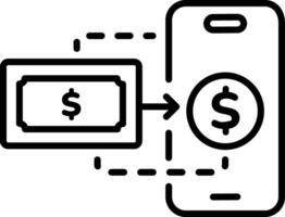A line style icon of a mobile with money showing online transaction vector