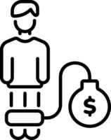 A line style icon of a character showing debt obligation vector
