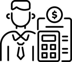 A linear style icon of a character with calculator depicting a tax expert vector