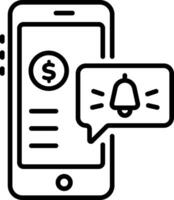 A line style icon of a mobile showing payment notification vector