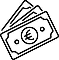 A linear style icon of money depicting euro bills vector