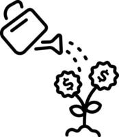 A line style icon of watering money plants showing financial growth vector