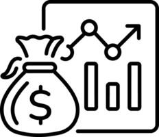 A line icon of a money bag with an infographic chart showing financial planning vector