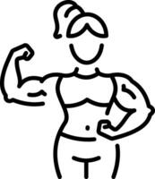 A linear style icon of a bodybuilder girl showing her muscles vector