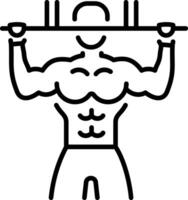 A gym character doing pull up workout, line style icon vector