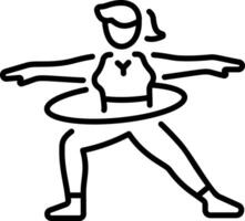 A character doing exercise with hula hoop, line style icon vector