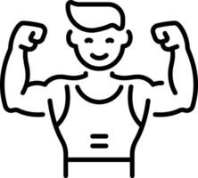 A gym bodybuilder posing, linear style icon vector