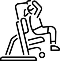 A character doing ab crunch exercise in gym, line style icon vector