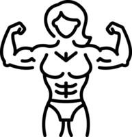 Female bodybuilder showing her muscles, linear style icon vector