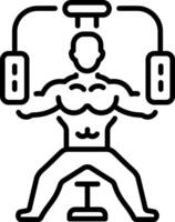 A gym character doing exercise on butterfly machine, line style icon vector