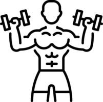 Line icon of a gym character having bicep curls vector
