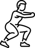 A character doing squat exercise, line style icon vector