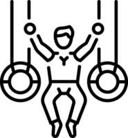 A character hanging on exercise rings, line style icon vector