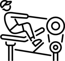 Line style icon of a character doing workout on a rowing machine vector