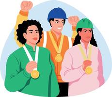 Flat style illustration of giving appreciation medal to worker vector