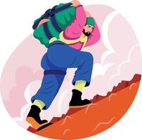 Flat illustration of a worker carrying heavy burden on shoulder vector