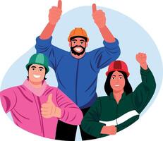 A flat style illustration of a happy workers team vector