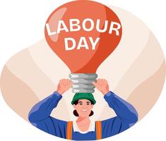 A flat illustration of electrician holding lightbulb depicting labour day vector