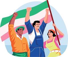 A flat style illustration of a some characters doing labour protest vector