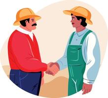 Flat illustration of two farmers doing handshake with each other vector