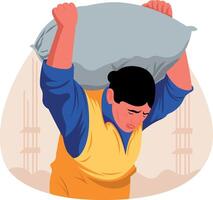 Flat style illustration of a labour carrying cement sack vector
