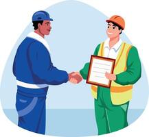A flat style illustration of a character achieving labour certificate vector