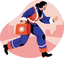 Flat style illustration of a character holding first aid kit vector