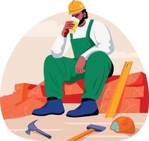 A character drinking tea during worker break, flat illustration vector