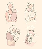 Minimalist Mother and Baby Hugging Illustration Set vector