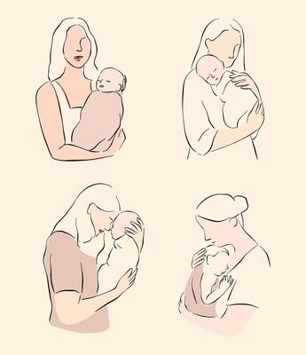 Minimalist Mother and Baby Hugging Illustration Set
