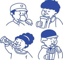 This collection of fun and cheerful character illustrations showcases various people enjoying their favorite fast food items, vector