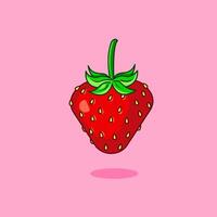 A vibrant illustration of a single, juicy strawberry against a soft pink background. Cartoon Design Illustration vector