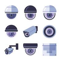 Security camera icons set, flat design illustration vector