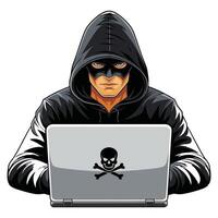 A man in a hoodie with a laptop computer vector
