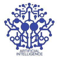 A blue AI circuit tree symbolizing artificial intelligence, technology, digital brain, and futuristic innovation in a minimalist and modern style vector