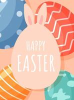 Easter card with egg with bunny ears and doodle eggs. Happy Easter, greeting poster, advertising, invitations vector