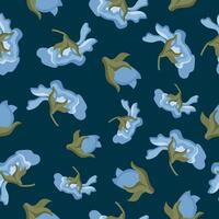 seamless pattern with closed buds of blue pansies on a blue background, for various designs vector