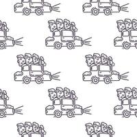 Doodle Christmas seamless pattern with car and tree vector