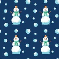 Winter seamless pattern with snowman and snowballs vector