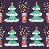 Seamless pattern with fireworks and Christmas tree vector
