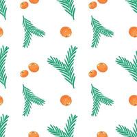 Seamless pattern with spruce branch and tangerines vector