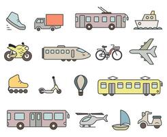 Different types of vehicles. Colored icons of different types of transport with a stroke. Transport icons. vector